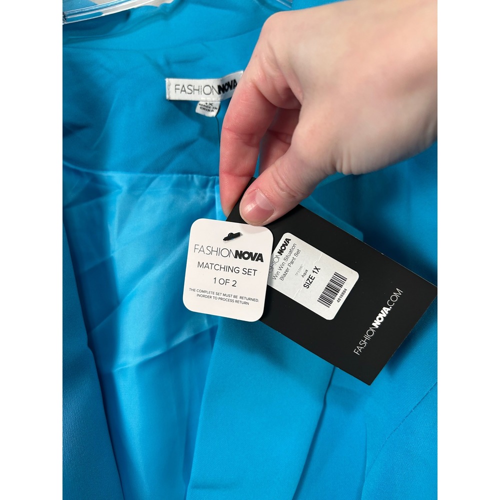 NWT Fashion Nova Blazer Pant Set Aqua Blue 1X #2300 - Picture 4 of 16